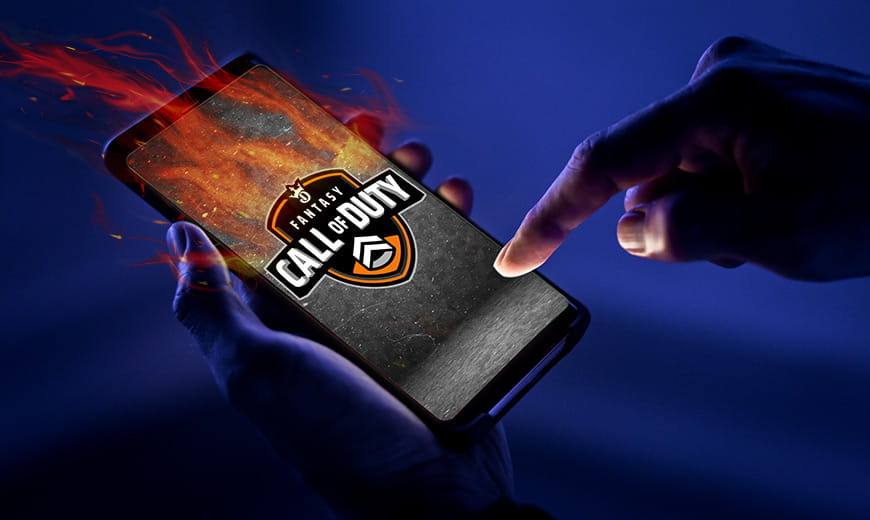 mobile phone with fantasy call of duty from draftkings on screen