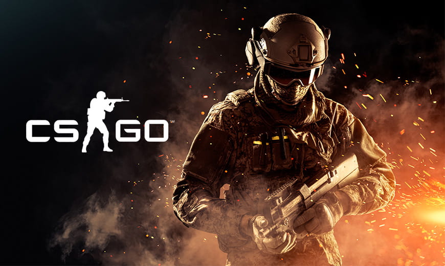 Counter Strike logo and soldier holding gun