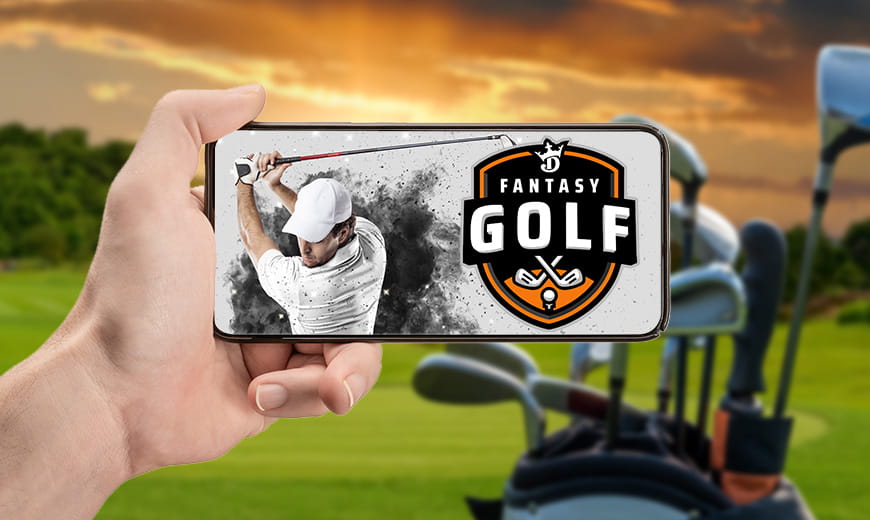 Cell phone with the fantasy Golf 2 DraftKings logo