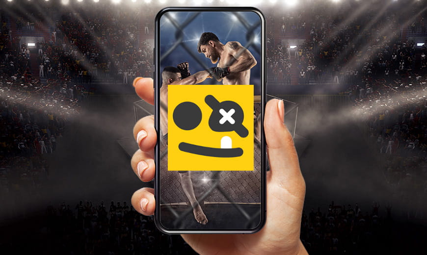 Hand holding a cell phone with ParlayPlay logo with UFC fighters on screen