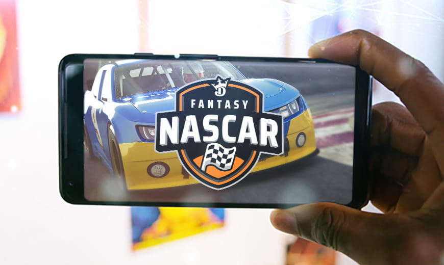 Cell phone with DraftKings fantasy NASCAR logo