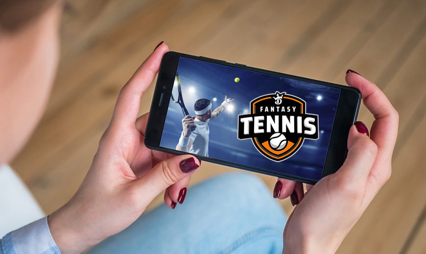 Person holding a cell phone with the DraftKings tennis logo